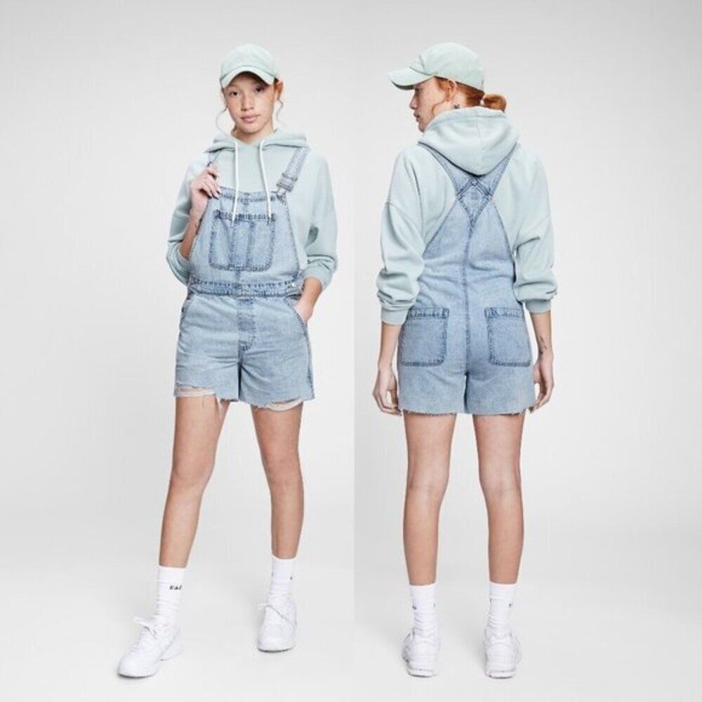 GAP Women's Distressed Denim ‎ Cotton Shortalls